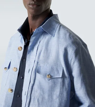 Rubinacci Linen Field Jacket In Blue