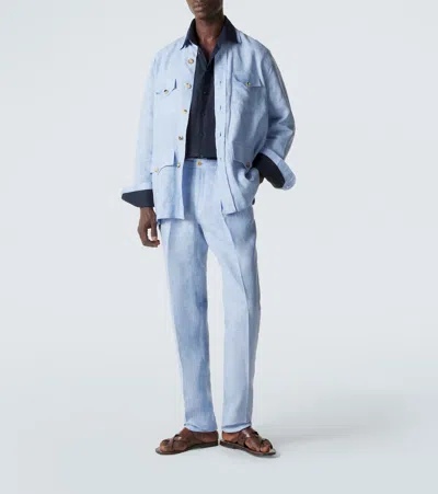 Rubinacci Linen Field Jacket In Blue
