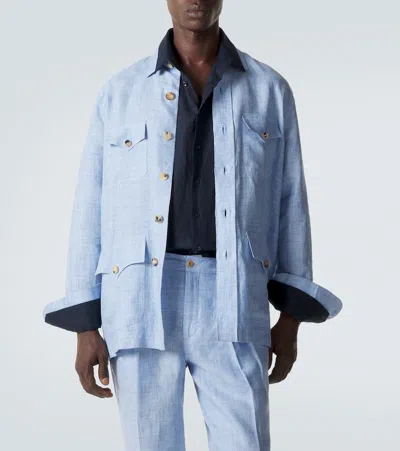 Rubinacci Linen Field Jacket In Blue