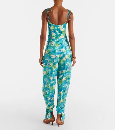 Chloé Floral-print Silk-jacquard Cropped Pants In Blue