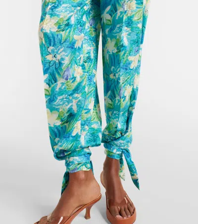 Chloé Floral-print Silk-jacquard Cropped Pants In Blue