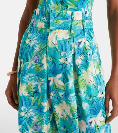 Chloé Floral-print Silk-jacquard Cropped Pants In Blue