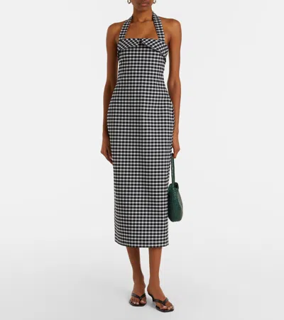 Posse Chiara Checked Cotton-blend Halterneck Midi Dress In Blue