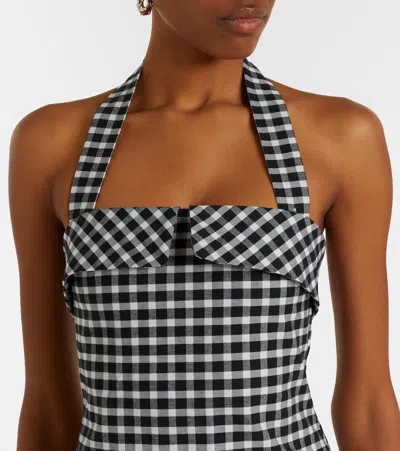 Posse Chiara Checked Cotton-blend Halterneck Midi Dress In Blue