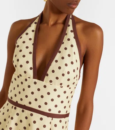 Posse Bowie Polka-dot Linen And Cotton-blend Halterneck Midi Dress In Yellow