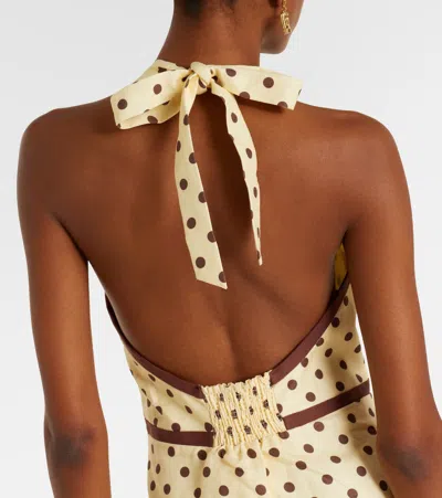 Posse Bowie Polka-dot Linen And Cotton-blend Halterneck Midi Dress In Yellow