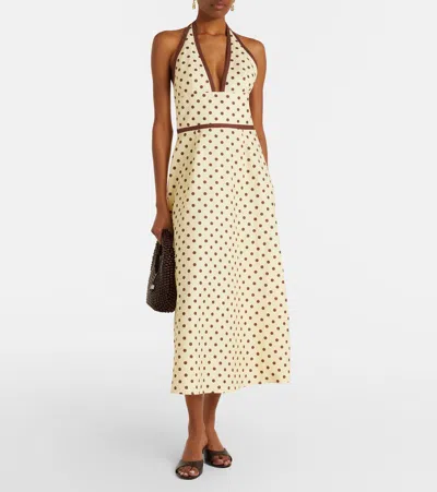 Posse Bowie Polka-dot Linen And Cotton-blend Halterneck Midi Dress In Yellow