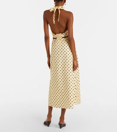 Posse Bowie Polka-dot Linen And Cotton-blend Halterneck Midi Dress In Yellow