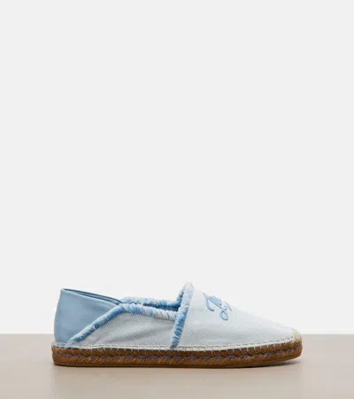 Jimmy Choo Avi Embroidered Canvas Espadrilles In Blue