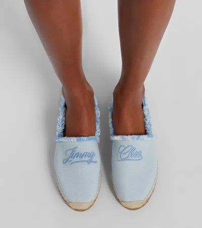 Jimmy Choo Avi Embroidered Canvas Espadrilles In Blue