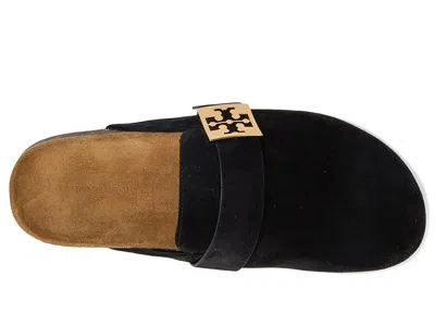 Tory Burch Mellow Black Slip-on Mule With Metallic Logo Buckle In Suede Woman