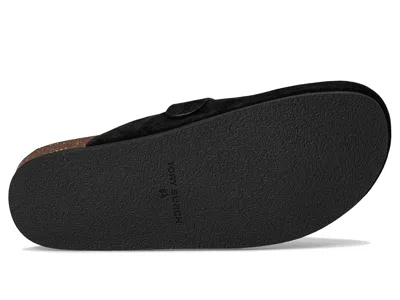 Tory Burch Mellow Black Slip-on Mule With Metallic Logo Buckle In Suede Woman