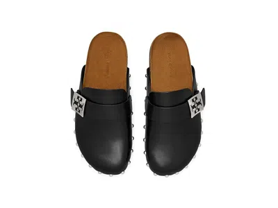 Tory Burch Mellow Leather Buckle Slide Mules In Black