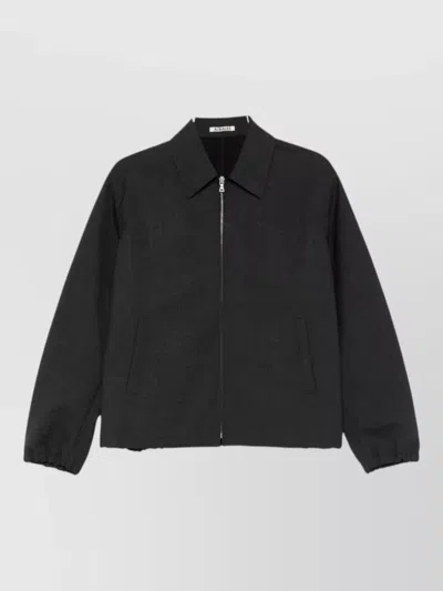 Auralee Nylon Silk Blend Jacket Front Zip In Black