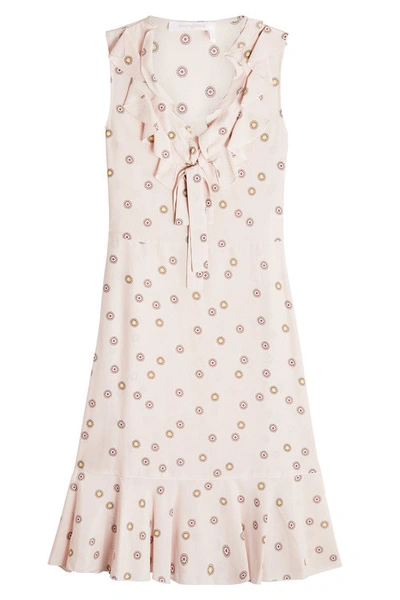 See By Chloé Printed Sleeveless Midi Dress With Silk In Beige