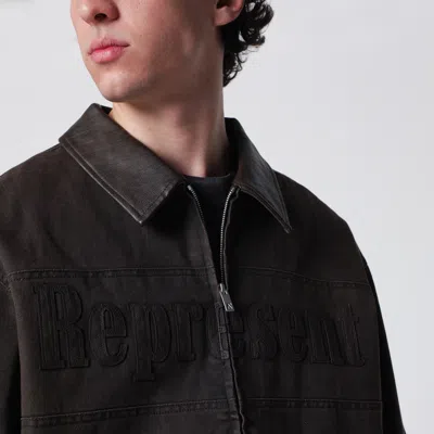 Represent Roscoe Logo Detail Cotton Canvas Bomber Jacket In Black