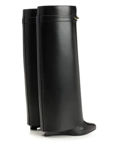 Givenchy Black Sandals With Logo Plaque On The Front And High Wedge Heel In Leather Woman