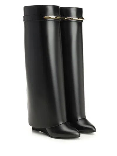 Givenchy Black Sandals With Logo Plaque On The Front And High Wedge Heel In Leather Woman