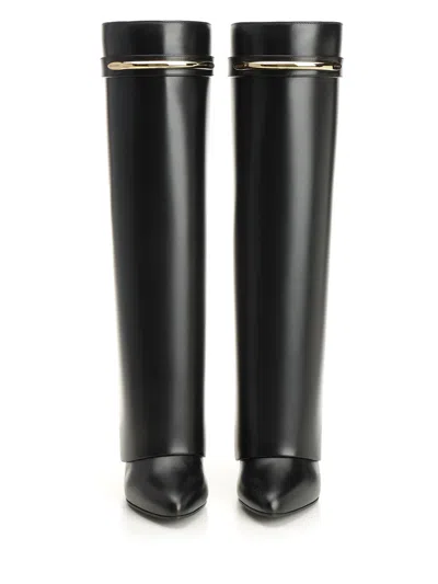 Givenchy Black Sandals With Logo Plaque On The Front And High Wedge Heel In Leather Woman