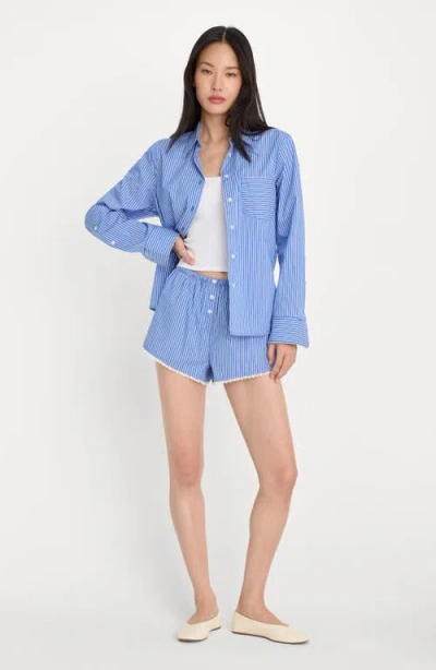 Good American Poplin Pull On Boxer Shorts In Blue