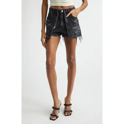 Alexander Wang Denim X  Distressed Double Layer Denim Skort In Black