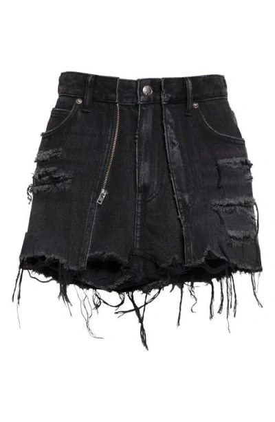 Alexander Wang Denim X  Distressed Double Layer Denim Skort In Black