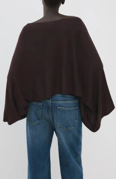 Mango Asymmetrical Knitted Cape Wine In Brown