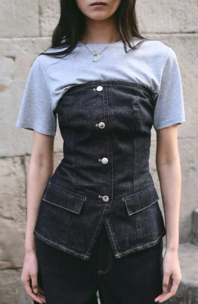 Mango Strapless Denim Top In Black