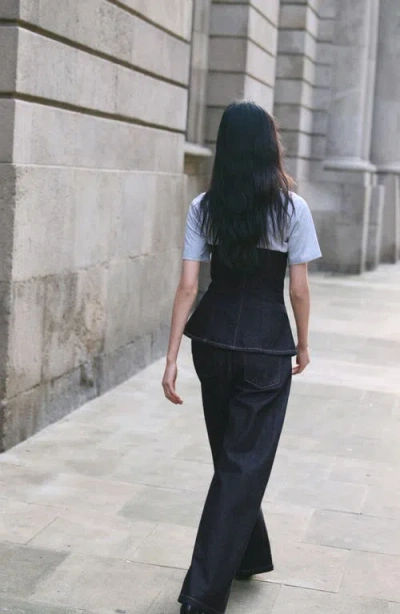 Mango Strapless Denim Top In Black