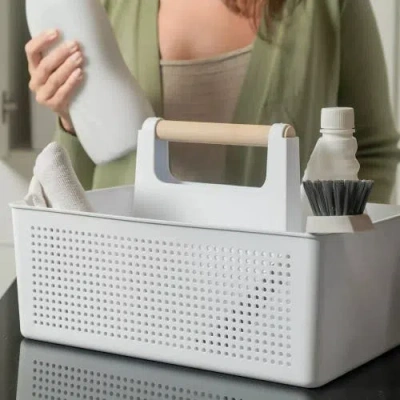 Ou Multipurpose Portable Cleaning Storage Caddy With Handle In White