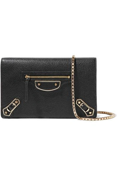 Shop Balenciaga Metallic Edge Chain Textured-leather Wallet
