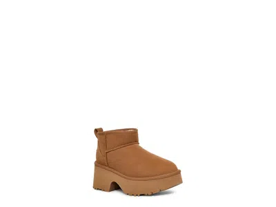 Ugg Womens Tan Classic Ultra Mini New Heights Suede And Shearling Heeled Ankle Boots Eur 39 / 6 Uk In Neutral