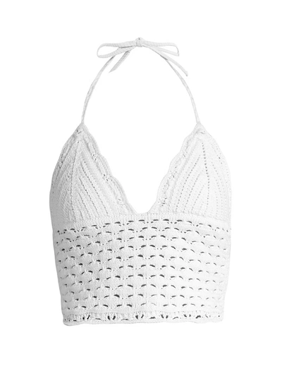 Red Valentino Crocheted Cotton Cropped Halter Top, White