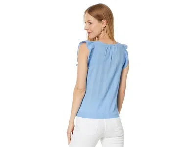 Lilla P Flutter Sleeve Split Neck In Blue