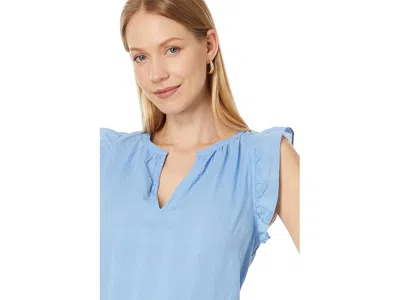 Lilla P Flutter Sleeve Split Neck In Blue