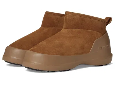 Moon Boot Suede Ankle Boots With Plush Fur Lining And Textured Sole In Brown