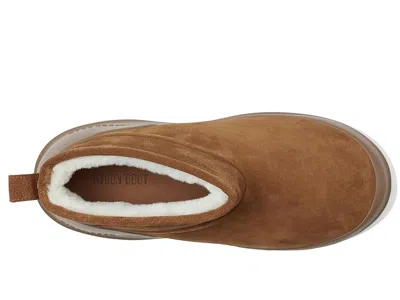 Moon Boot Suede Ankle Boots With Plush Fur Lining And Textured Sole In Brown
