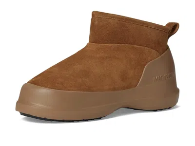 Moon Boot Suede Ankle Boots With Plush Fur Lining And Textured Sole In Brown