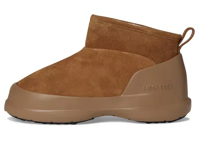 Moon Boot Suede Ankle Boots With Plush Fur Lining And Textured Sole In Brown
