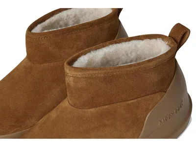 Moon Boot Suede Ankle Boots With Plush Fur Lining And Textured Sole In Brown