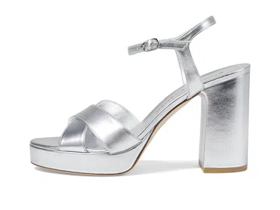 Stuart Weitzman Dayna Metallic Crisscross Platform Sandals In Silver