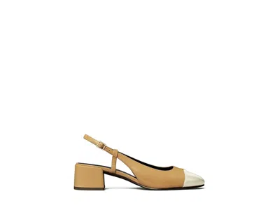 Tory Burch Cap-toe Leather Slingback Pump In Neutral