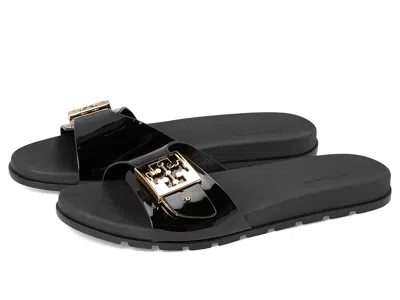 Tory Burch Patent Synthetic Leather Buckle Slide In Black