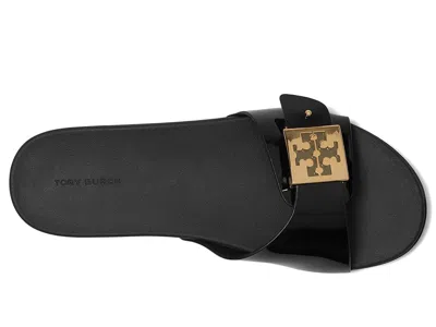 Tory Burch Patent Synthetic Leather Buckle Slide In Black