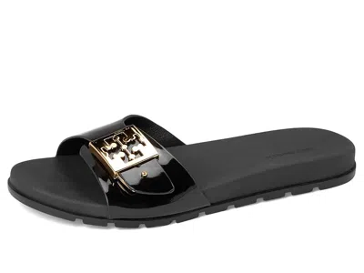 Tory Burch Patent Synthetic Leather Buckle Slide In Black