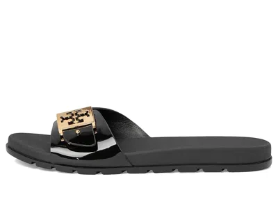 Tory Burch Patent Synthetic Leather Buckle Slide In Black