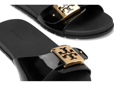 Tory Burch Patent Synthetic Leather Buckle Slide In Black