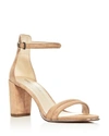 Kenneth Cole Lex Suede Ankle Strap Block Heel Sandals In Buff