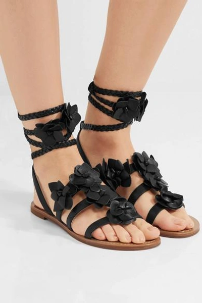 Shop Tory Burch Blossom Gladiator Appliquéd Leather Sandals