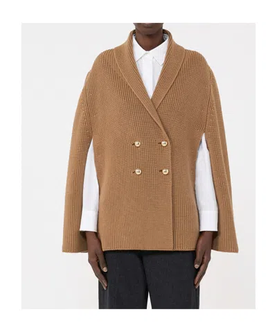 Max Mara Double-breasted Wool Shawl In Brown